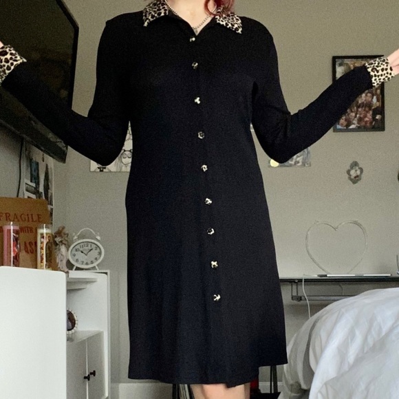 black + leopard print dress - Picture 2 of 4